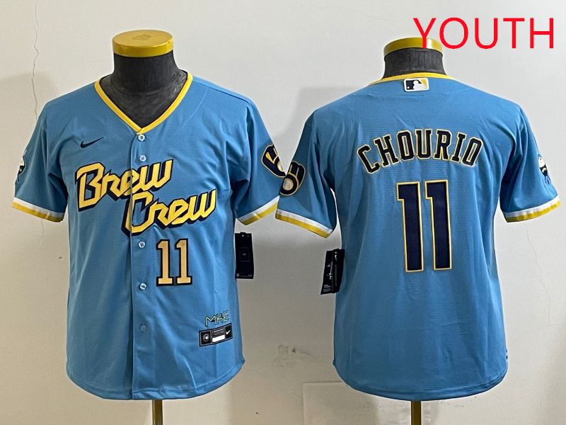 Youth Milwaukee Brewers #11 Chourio Light Blue City Edition 2025 Nike MLB Jersey style 5->cincinnati bengals->NFL Jersey